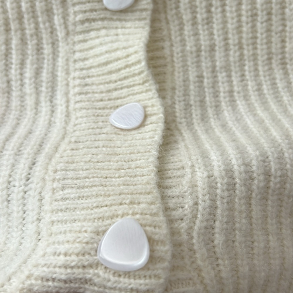 OAK + FORT Cream Knit Boxy Wool Button Down Crop Cardigan Sweater Small - Picture 3 of 6